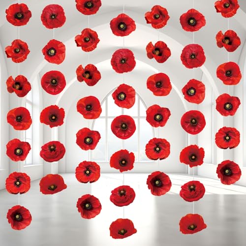56 Pcs Red Poppy Garland Set for Wizard Party Decoration