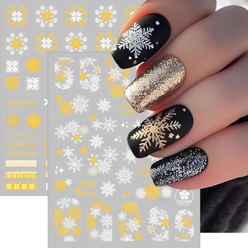 Christmas Snowflake Nail Stickers 3D Gold White Winter Decals