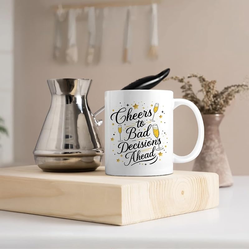Cheers To Bad Decisions Ahead 11oz Double-Sided Ceramic Mug - White42