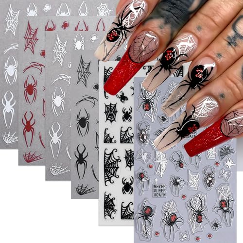 Halloween Spider Nail Stickers Rhinestone 3D Self-Adhesive Decals 6 Sheets
