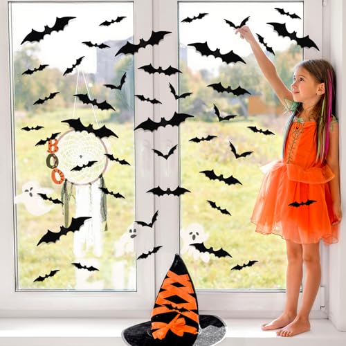 36 Pcs Halloween Bat Wall Stickers - Realistic 3D PVC Decor