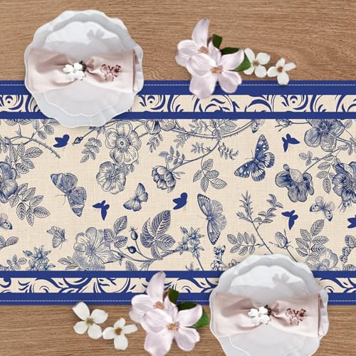 Chinoiserie Floral Table Runner - 13x72 Inches, Vintage Design