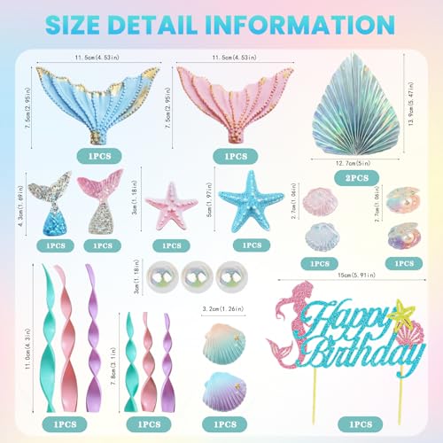 24-Piece Mermaid Cake Topper Set - Under the Sea Birthday Decorations