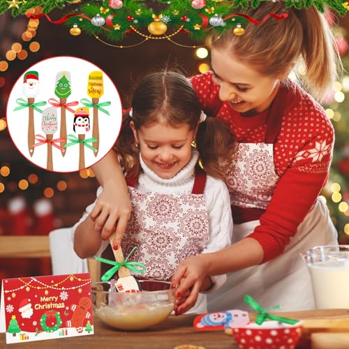 Christmas Silicone Spatula Set with Wooden Handles & Holiday Greeting Cards - 20 Pieces, Cute Style