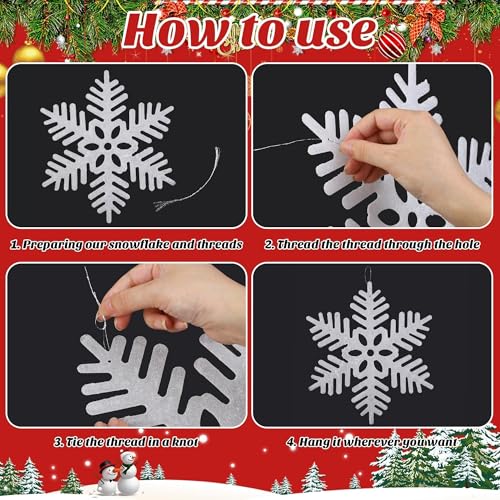 Large White Snowflake Ornaments Set - 12 Inch Plastic Holiday Decorations, Glittered Snowflakes for Christmas Tree & Indoor Outdoor Decor - 24 Pieces