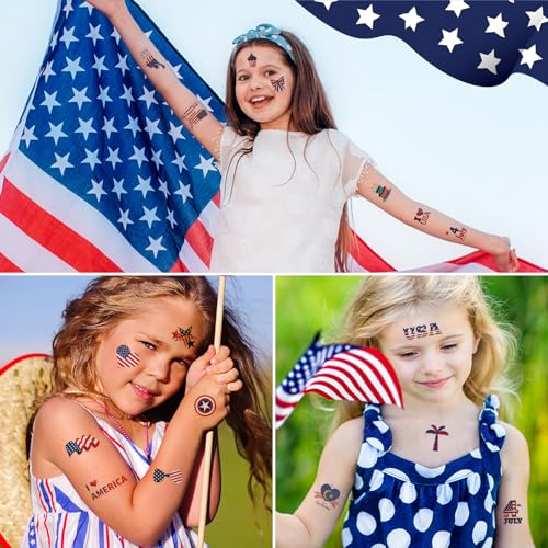 American Flag Temporary Tattoos - 10 Sheets Independence Day Party Favors