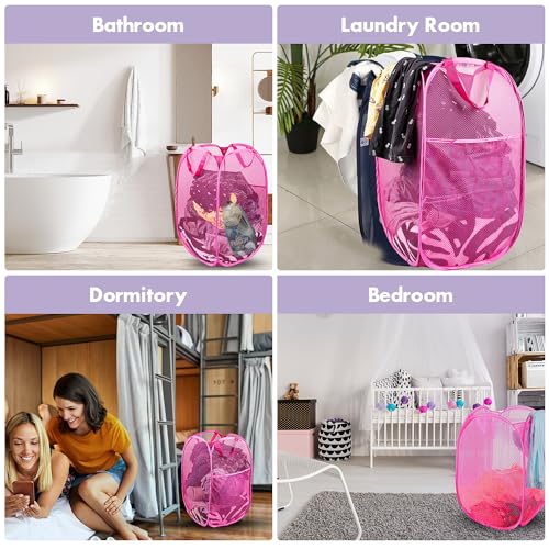 DUCOO 2-Pack Collapsible Mesh Laundry Hamper - 70L Foldable Pink Basket