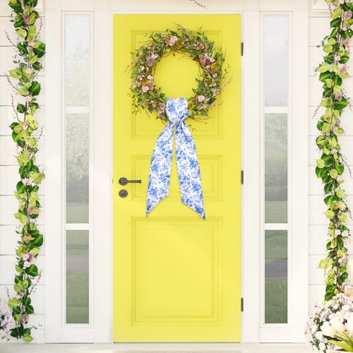 Chinoiserie Blue Flower Wreath Sashes - 2 Pcs Decor for Home & Parties