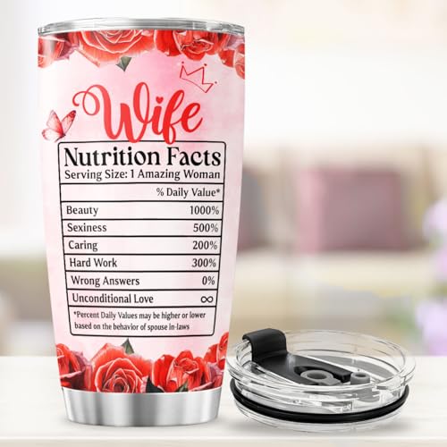 Wife Appreciation Rose Design 20oz Stainless Steel Tumbler - Romantic Gift for Her