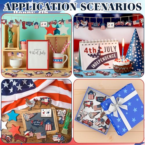 Patriotic Christmas Ornaments Set - Wooden 36 pcs Red White Blue Holiday Decor