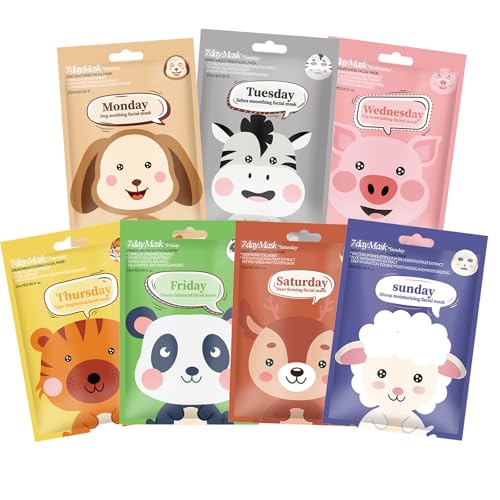 Minfei 7-Pack Animal Character Kids Face Mask Skin Care Hydrating Set