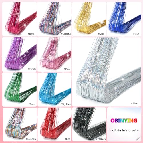 Hair Tinsel Clip In Extensions 20.5 Inch Glitter Fairy Hair 18 Pcs Silver