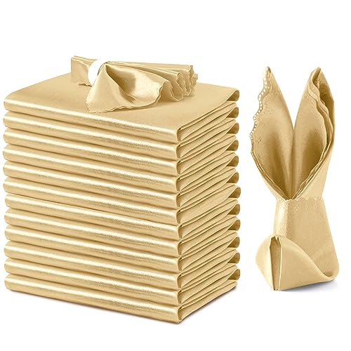 Gold Scalloped Satin Napkins - 12 Pack, 12x12 Inch Wedding Decor
