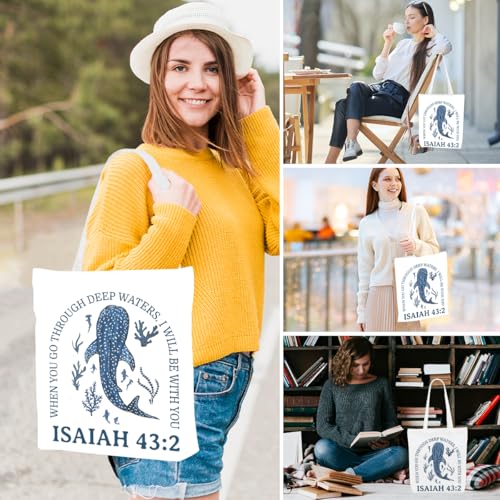Isaiah03 Floral Beach Whale Shark Canvas Tote Bag for Women Christmas Gift