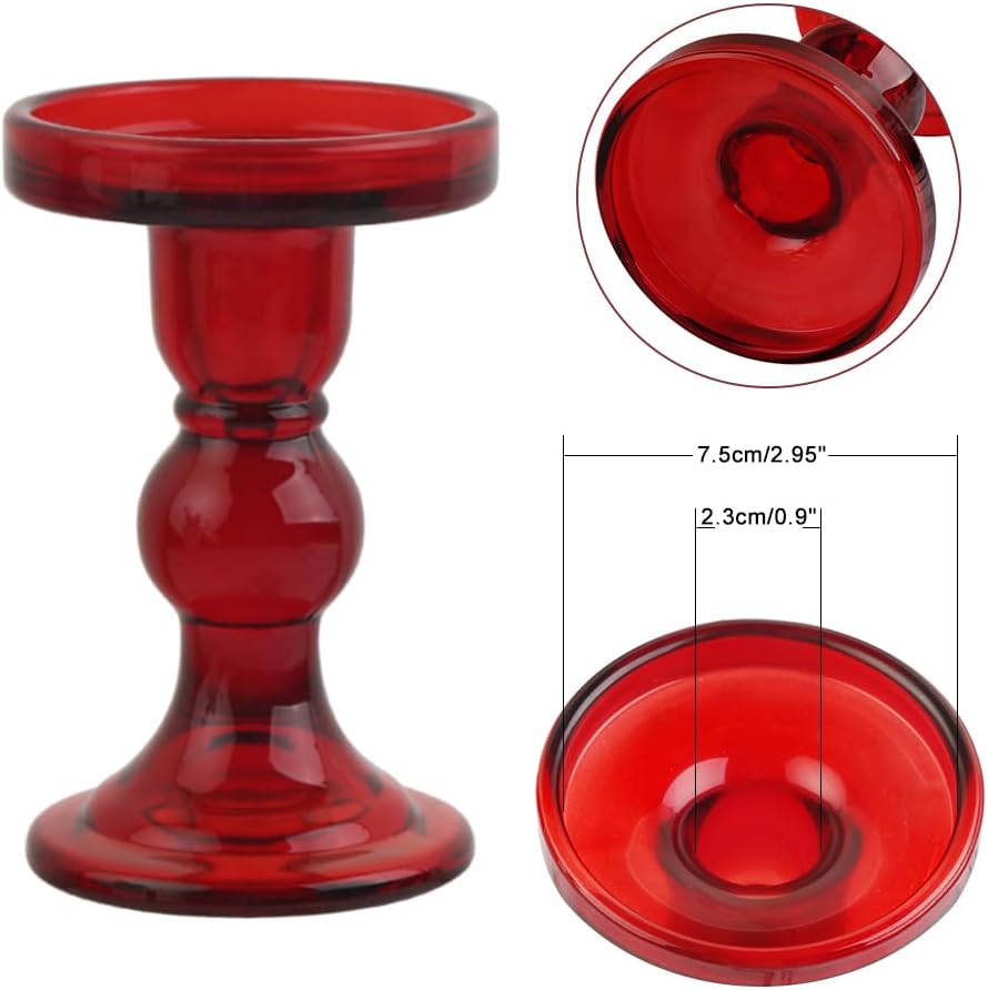 Regine Switzerland 6-Piece Red Glass Candlestick Set - Elegant Crystal Holders for Weddings & Decor