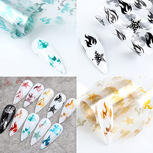 Holographic Fire Flame Nail Art Transfer Foils - 10 Sheets Gradient Decals