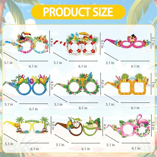 Openfly 16-Pack Hawaiian Paper Glasses Tropical Beach Party Photo Props