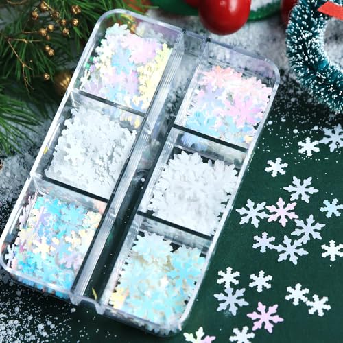 OSTTMA 6 Grids Snowflake Nail Art Glitters 3D Christmas Sequins
