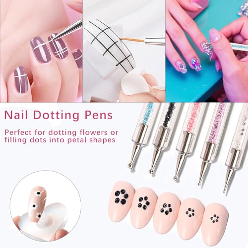 5-Piece Nail Art Brush and Double-Ended Dotting Pen Set for Acrylic Designs