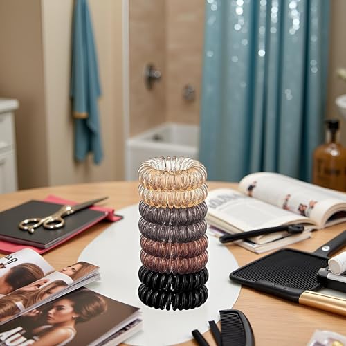 Jowxsx 8-Piece Spiral Hair Ties Waterproof Phone Cord Ponytail Holders