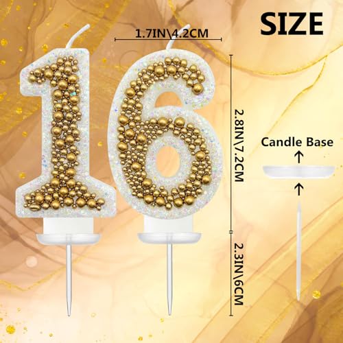NHJINX Gold 16 Birthday Number Candle for Cake, Glitter Cake Topper