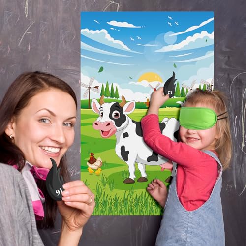 Pin the Tail on the Cow Game Set for Kids - Farm Party Fun