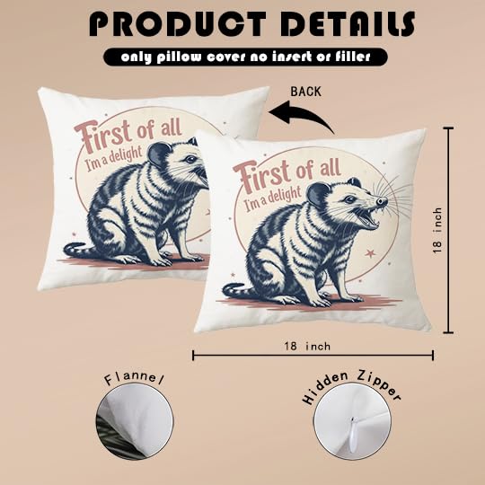 Opossum Throw Pillow Cover 18x18 Inch - Whimsical Animal Decor