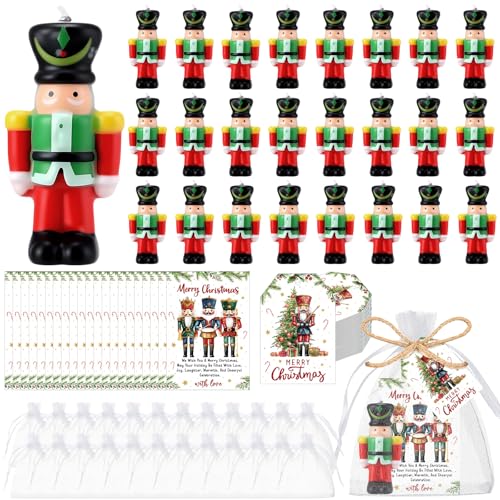 Nutcracker Christmas Candle Set - 24 Bulk Wax Candles with Blessing Cards - Variation 97