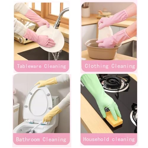 XAZISUYE Dishwashing Gloves - 3 Pairs, Medium, Pink Yellow Green