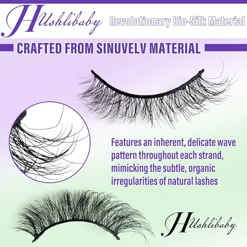 Hushlibaby Natural Wispy False Eyelashes - 6 Styles Soft Cotton Band Reusable Lashes with Tweezers