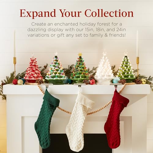 15in Ceramic Christmas Tree with Warm White Lights and Star Topper - Hand-Painted Holiday Decor