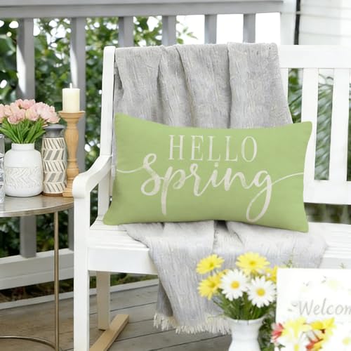 Hello Spring Green Throw Pillow Cover 12x20 Inch - ARGOOFG