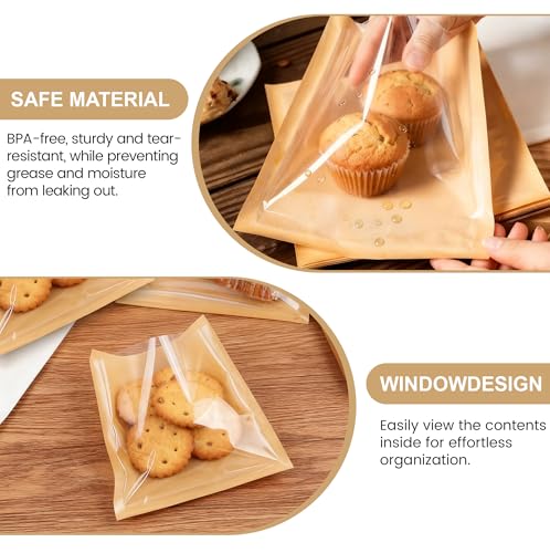120 Pack Kraft Cookie Bags with Clear Window and Thank You Stickers