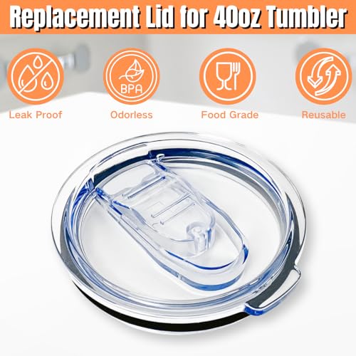 2 Pack 40 oz Replacement Lids Only Compatible with Silver Buffalo Stainless Steel Tumbler, Leak-Proof Splash Resistant Tumbler Top Replacement Reusable Tumbler Cover