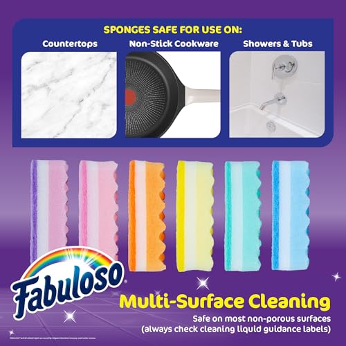 Fabuloso Rainbow Non-Scratch Kitchen Dish Sponges - 12 Pack
