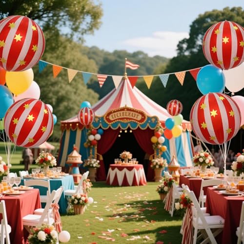22-Inch Carnival Striped Foil Balloons, Red and Pink - 6 Pack