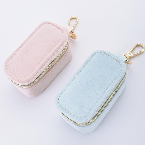 FCGOD Velvet Mini Travel Jewelry Case - 2-in-1 Ring Holder Keychain for Women, Portable Clutch Organizer for Earrings/Necklace, Wedding Party & Vacation Daily Storage Bag Gift for Her (Pink)