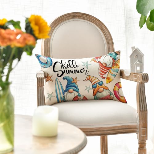 Hello Summer Starfish Throw Pillow Cover - 12x20 Inch Decorative Cushion for Home