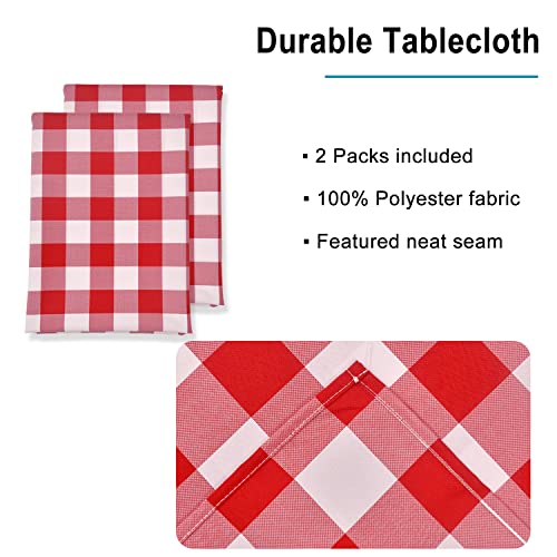 Waterproof Red and White Plaid Tablecloth 60 x 102 Inches - 2 Pack