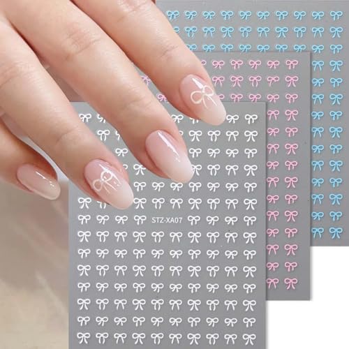Valentine Bow Nail Art Stickers 3D Self Adhesive Pink White Blue Decals