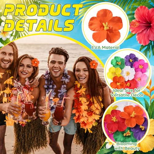 12 Pcs Orange Artificial Hibiscus Flowers, 4-Inch Realistic EVA Foam