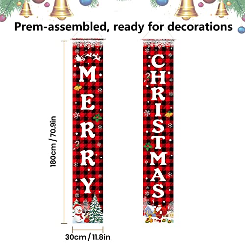 Christmas Decorations Banner - Merry Christmas Porch Door Sign 72x12 Inches