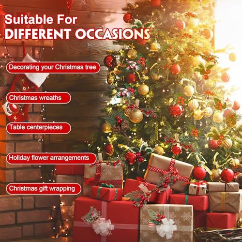 Artificial Christmas Berry Picks Set - 15 Assorted Red Berries Pinecones & Foliage, 5-10 Inches, Holiday Floral Decorations with Variation 5.9in-9in