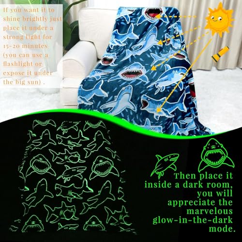 Glow in the Dark Shark Blanket for Kids - Soft Toddler Throw 40"x60"