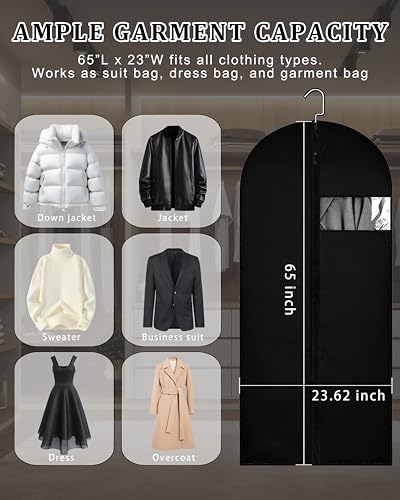 Black 65-Inch Garment Bag for Hanging Clothes Travel & Closet Storage