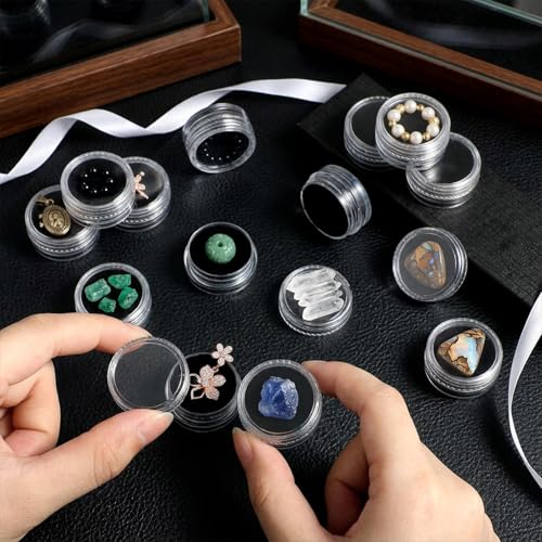 10PCS Small Gemstone Display Boxes with Clear Lid & Black Foam for Jewelry & Crystals