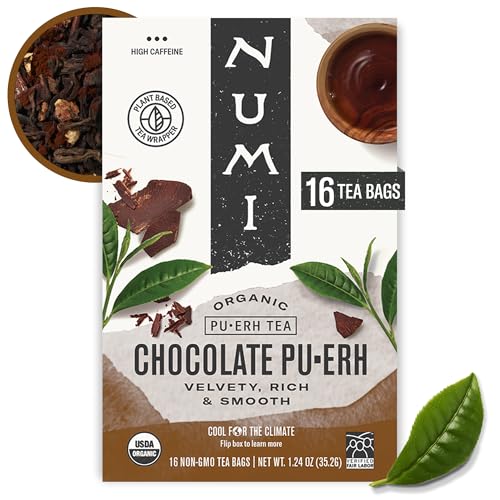 Numi Organic Chocolate Pu-erh Tea Bags - 16 Count, High Caffeine, Decadent & Spicy