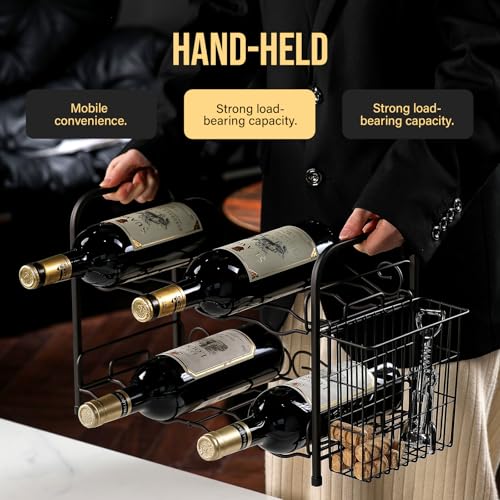 2-Tier Wine Rack for 8 Bottles with Cork Holder - Black