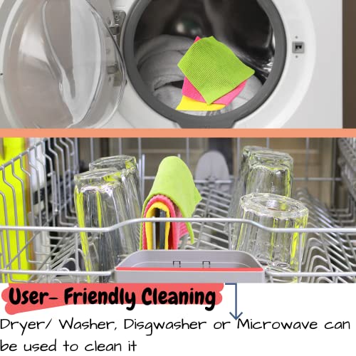 Reusable Cloth Dish Towels - Pack of 6, Multi-Color Kitchen & Bathroom Cleaning Cloths