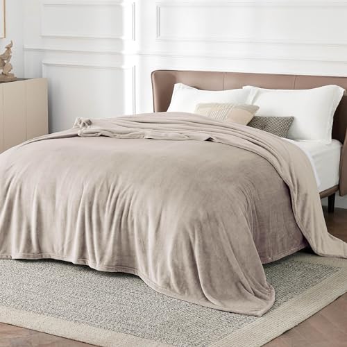 Bedsure King Size Flannel Fleece Blanket - Soft Lightweight Oxford Tan